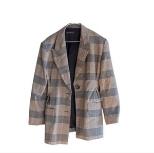 Plaid Blazer with Button Closure